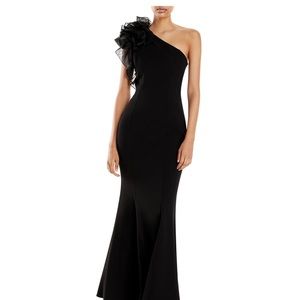 Aidan Mattox black one-shoulder gown